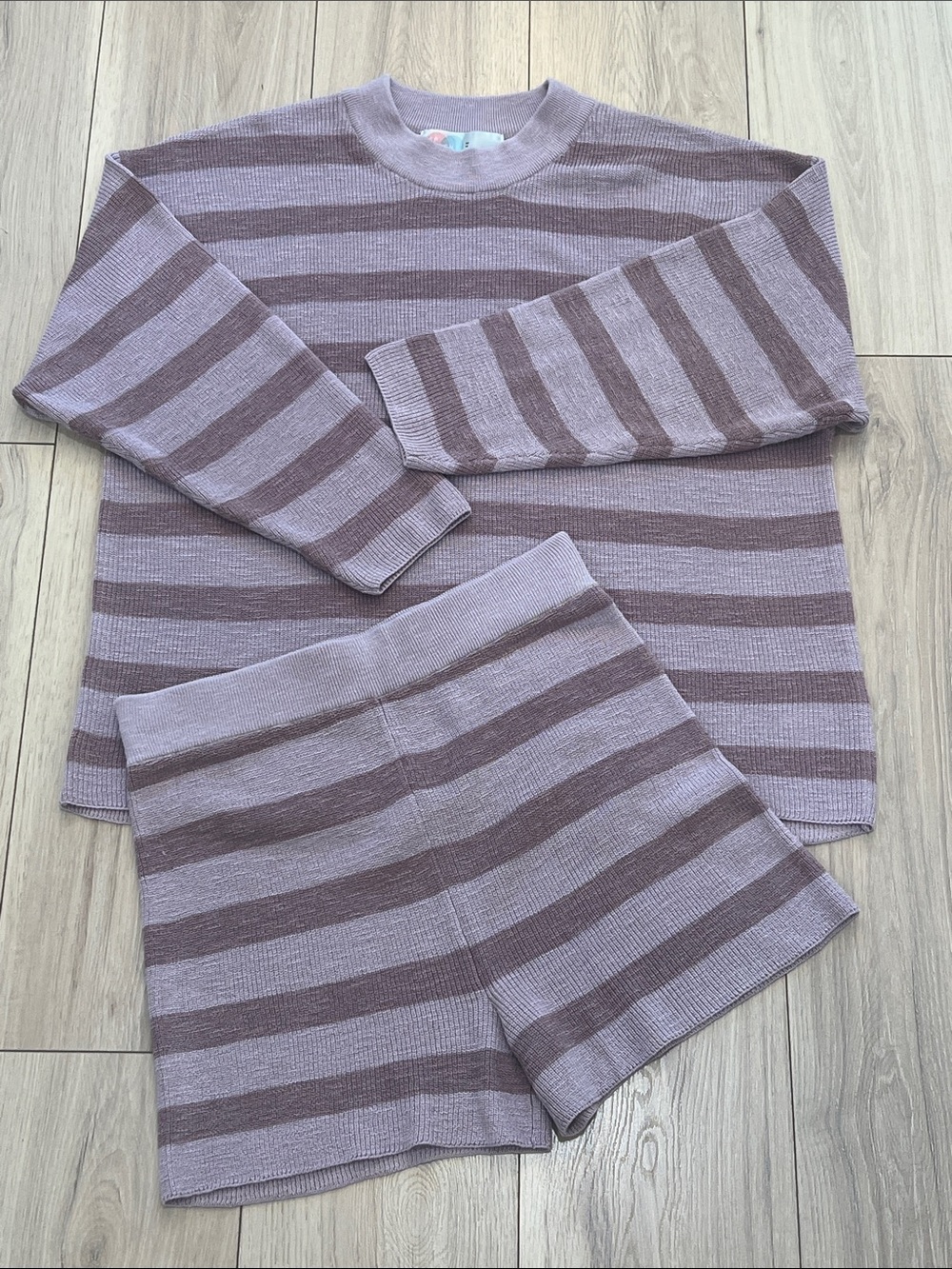 Free People FP Beach Malibu Surf Sweater Set Striped Knit Top & Shorts
